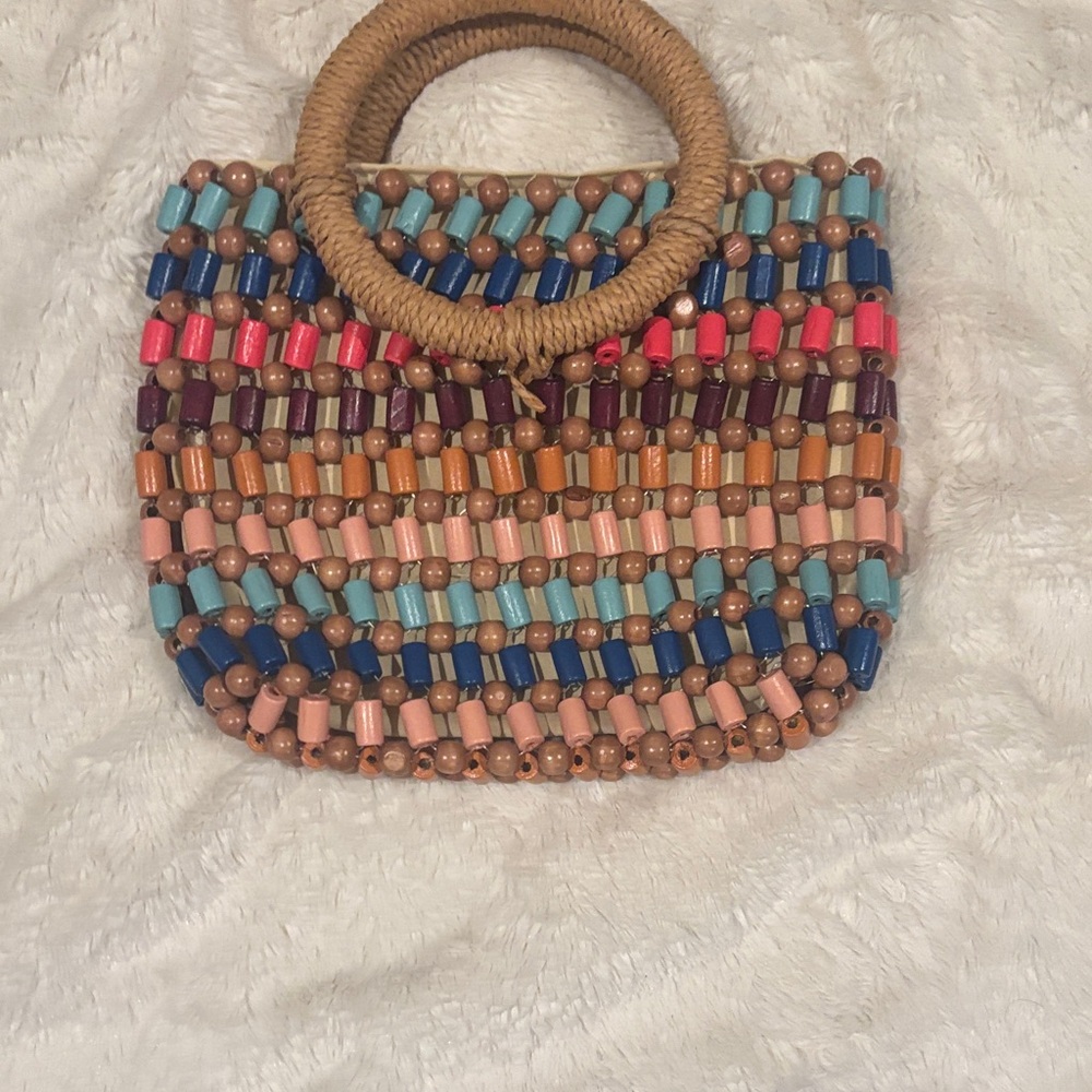 Vici Colorful Beaded Tote with Woven Handle